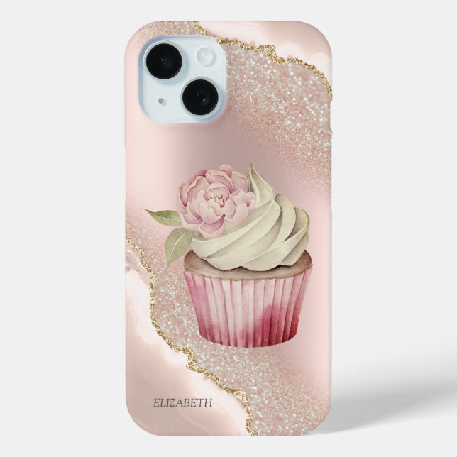 Chic Rose Gold Glitter Marble Cupcake Case-Mate iPhone Case (Back)