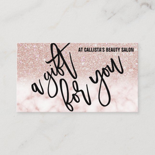 Chic Rose Gold Glitter Marble Gift Certificate (Front)