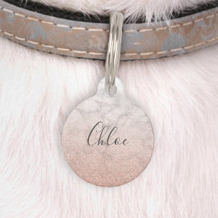 Chic Rose Gold Glitter Marble Ombre Pet Tag