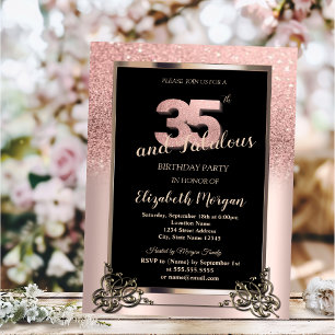Chic Rose Gold Glitter Ombre 35th Birthday Party Invitation