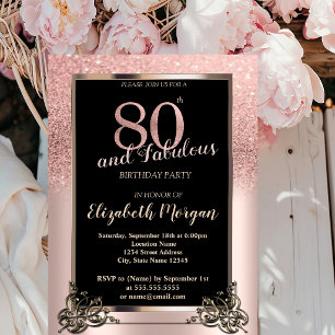 Chic Rose Gold Glitter Ombre 80th Birthday Party Invitation