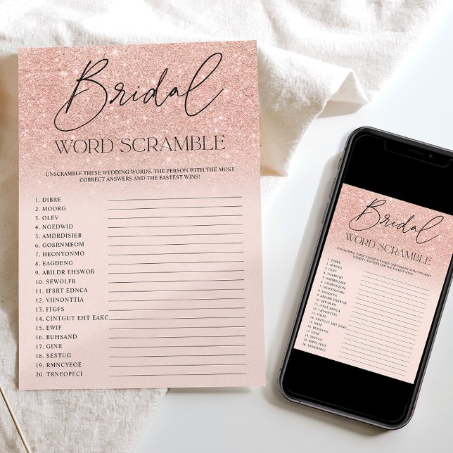 Chic rose gold glitter ombre pink Bridal scramble  Invitation (Creator Uploaded)