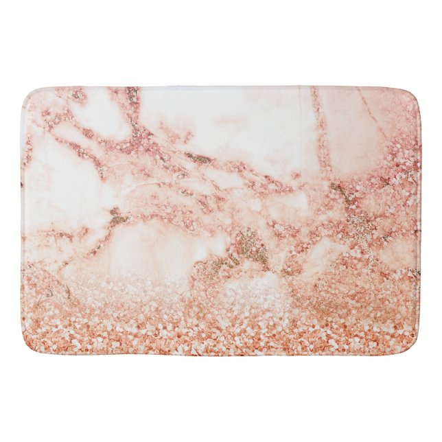 Chic rose gold glitter ombre pink glitter marble bath mat (Front)