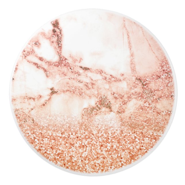Chic rose gold glitter ombre pink glitter marble ceramic knob (Front)