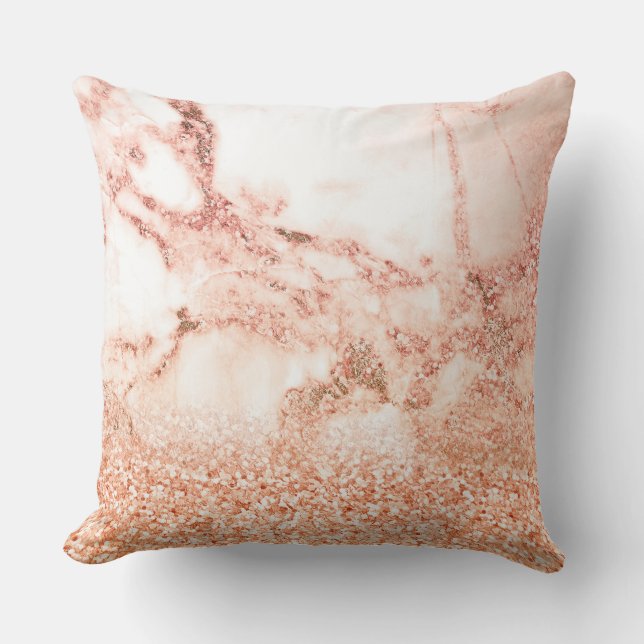 Chic rose gold glitter ombre pink glitter marble cushion (Front)