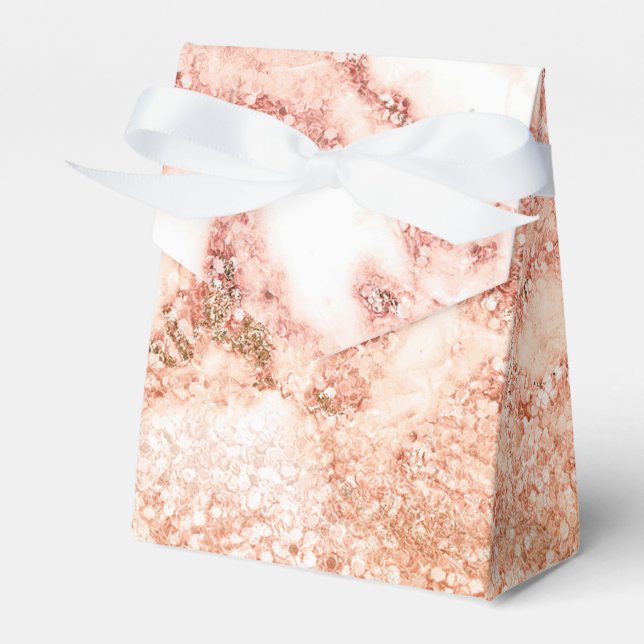 Chic rose gold glitter ombre pink glitter marble favour box (Front Side)