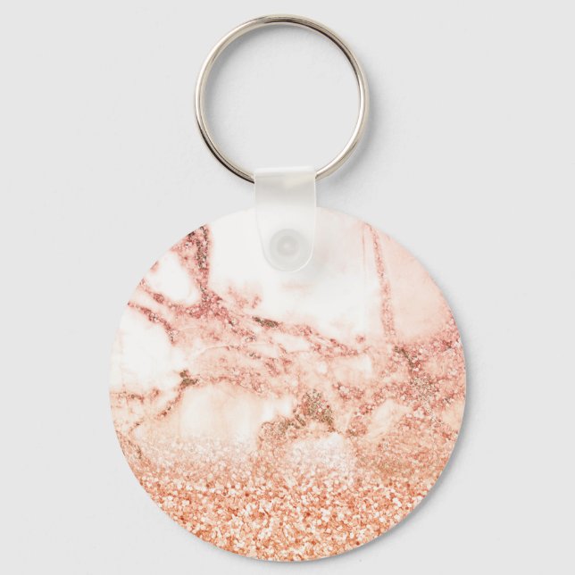 Chic rose gold glitter ombre pink glitter marble key ring (Front)