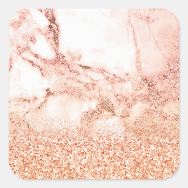 Chic rose gold glitter ombre pink glitter marble square sticker (Front)
