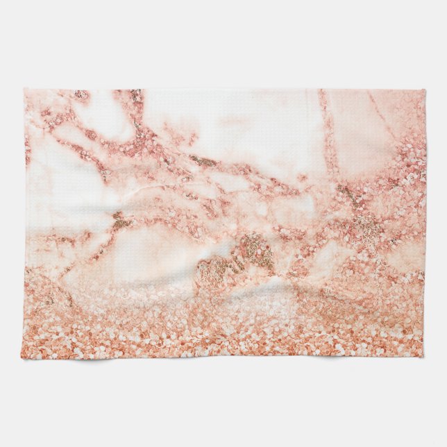 Chic rose gold glitter ombre pink glitter marble tea towel (Horizontal)