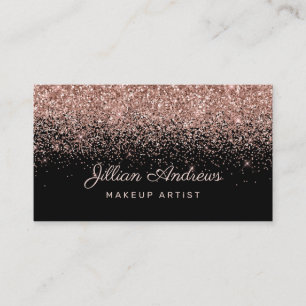 Chic Rose Gold Glitter on Black Professional Business Card