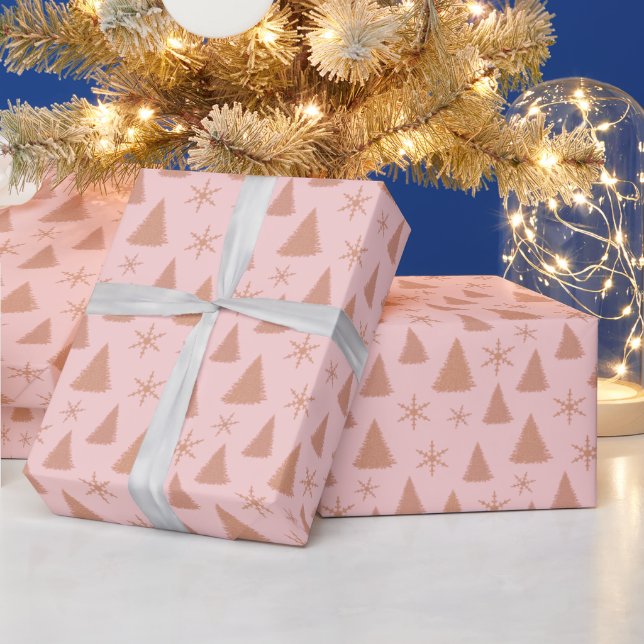 Chic Rose Gold Glitter Pink Christmas Tree Pattern Wrapping Paper (Holidays)