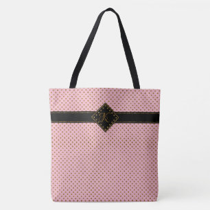 Chic Rose Gold Glitter Polka Dot Monogrammed Large Tote Bag