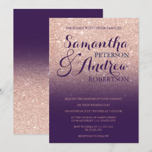 Chic rose gold glitter purple grape wedding invitation