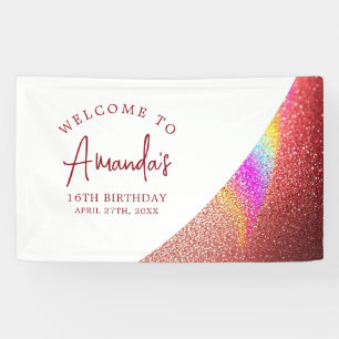 Chic Rose Gold Glitter Rainbow Sweet 16 Birthday Banner