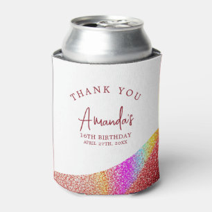 Chic Rose Gold Glitter Rainbow Sweet 16 Birthday Can Cooler