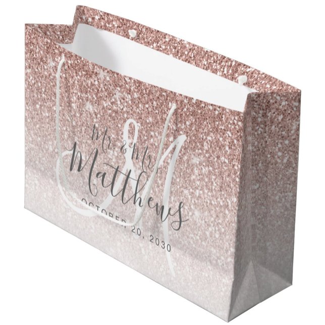 Chic Rose Gold Glitter Script Monogram Wedding Large Gift Bag (Creator Uploaded)
