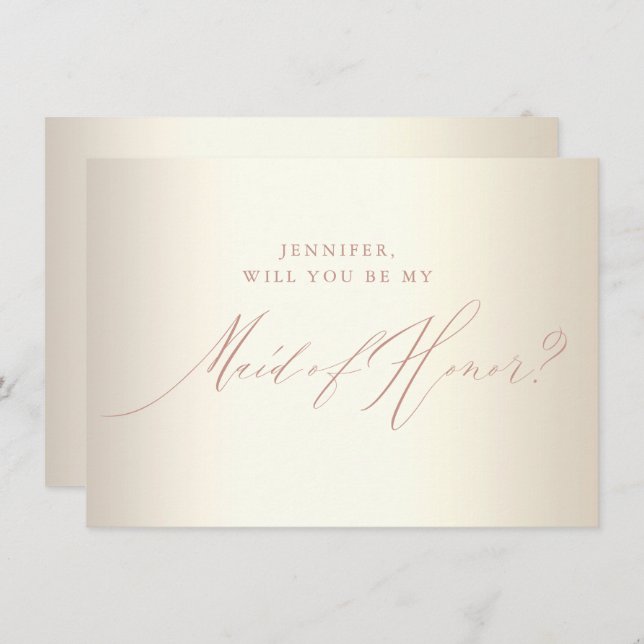 Chic Rose Gold Glitter Script White Maid of Honour Invitation (Front/Back)