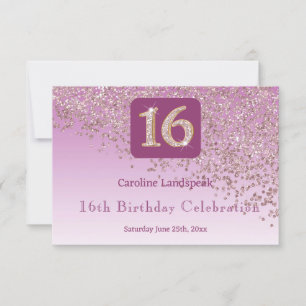 Chic Rose Gold Glitter, Sixteen Birthday RSVP Card