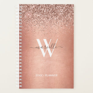 Chic Rose Gold Glitter Sparkle Monogram Name 2021 Planner