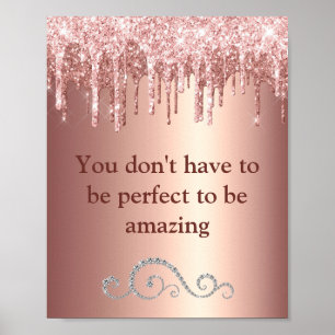 Chic Rose Gold Glitter Sparkle Motivational  Poster