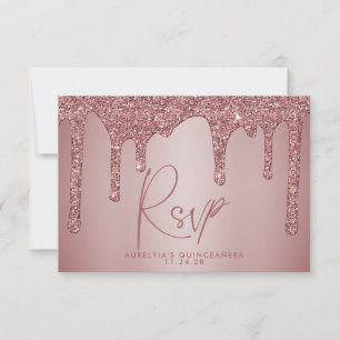 Chic Rose Gold Glitter Sparkle Quinceañera RSVP Card