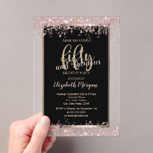 Chic Rose Gold Glitter Sparkles 50th Birthday Acrylic Invitations