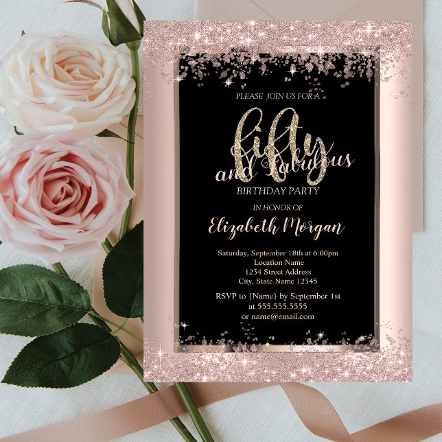 Chic Rose Gold Glitter Sparkles 50th Birthday  Invitation (Creator Uploaded)