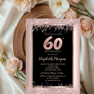 Chic Rose Gold Glitter Sparkles 60th Birthday  Invitation