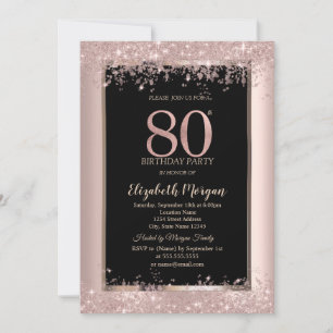 Chic Rose Gold Glitter Sparkles 80th Birthday  Invitation