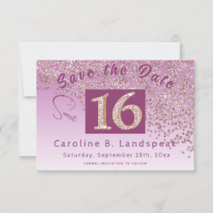 Chic Rose Gold Glitter Sweet 16  Save The Date