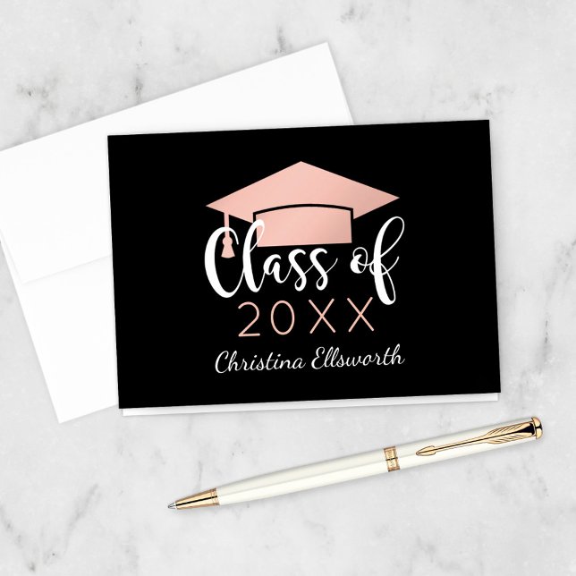 Chic Rose Gold Graduation Cap Black 2026 Thank You Card (Creator Uploaded)