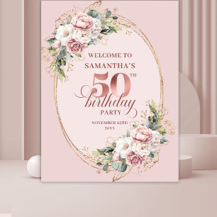 Chic Rose Gold Greenery 50th Birthday Celebration Tapestry