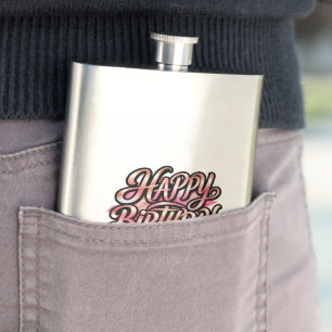 Chic Rose Gold Happy Birthday Glitter Typography Hip Flask