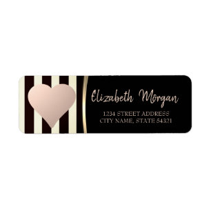 Chic Rose Gold Heart,Black Stripes  Address Label