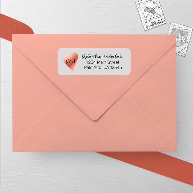 Chic Rose Gold Heart Wedding Return Address (Creator Uploaded)