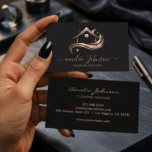 Chic Rose Gold House Cleaning Service              Business Card