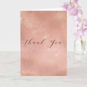 Chic Rose Gold Lace Wedding Thank You Card