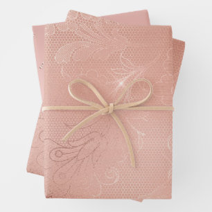 Chic Rose Gold Lace Wedding Wrapping Paper Sheet