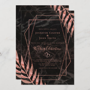 Chic Rose Gold Leaves Geometric Pattern Wedding Invitation