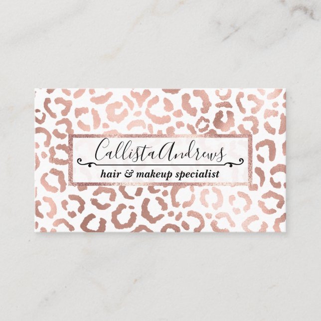 Chic Rose Gold Leopard Cheetah Animal Print Business Card (Front)