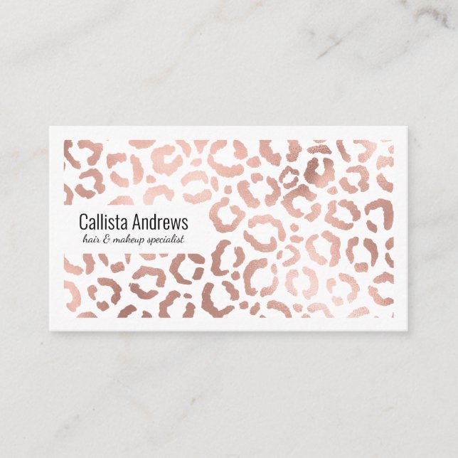 Chic Rose Gold Leopard Cheetah Animal Print Business Card (Front)