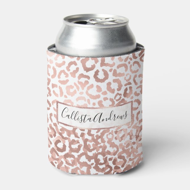 Chic Rose Gold Leopard Cheetah Animal Print Can Cooler (Can Front)