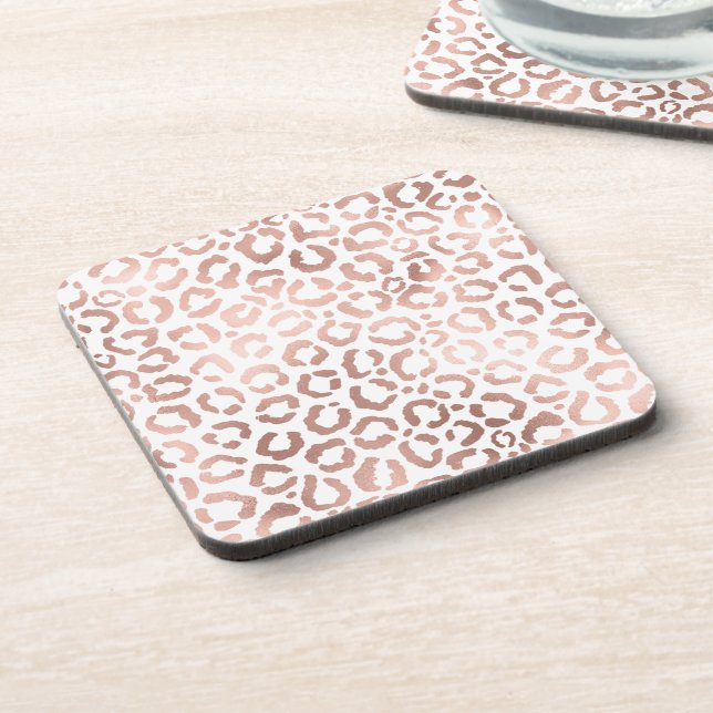 Chic Rose Gold Leopard Cheetah Animal Print Coaster (Left Side)