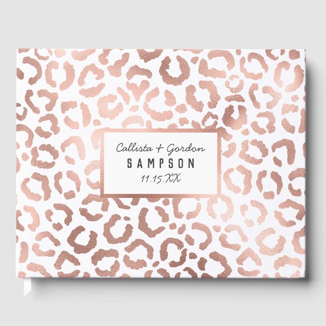 Chic Rose Gold Leopard Cheetah Animal Print Guest Book (Front)