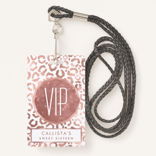Chic Rose Gold Leopard Cheetah Animal Print ID Badge (Front with Lanyard)