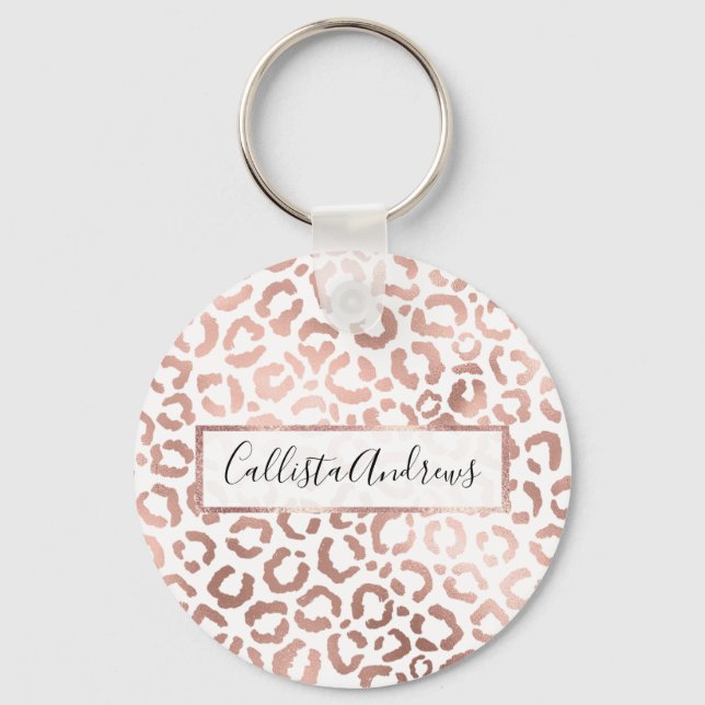 Chic Rose Gold Leopard Cheetah Animal Print Key Ring (Front)