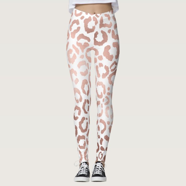 Chic Rose Gold Leopard Cheetah Animal Print Leggings (Front)