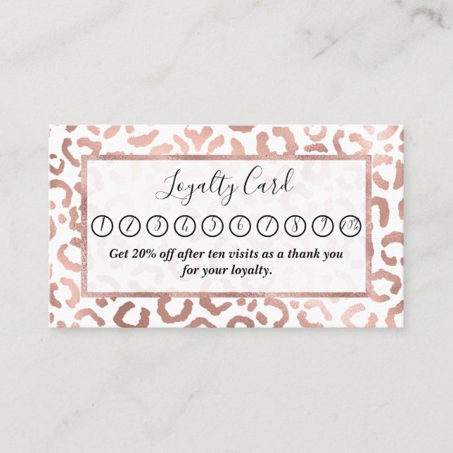 Chic Rose Gold Leopard Cheetah Animal Print Loyalty Card (Front)