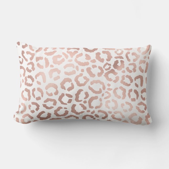 Chic Rose Gold Leopard Cheetah Animal Print Lumbar Cushion (Front)