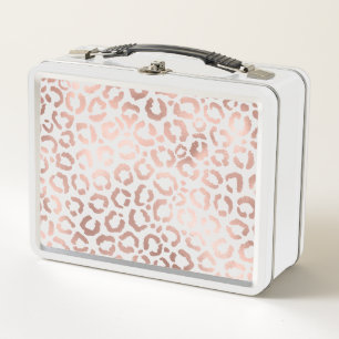 Chic Rose Gold Leopard Cheetah Animal Print Metal Lunch Box
